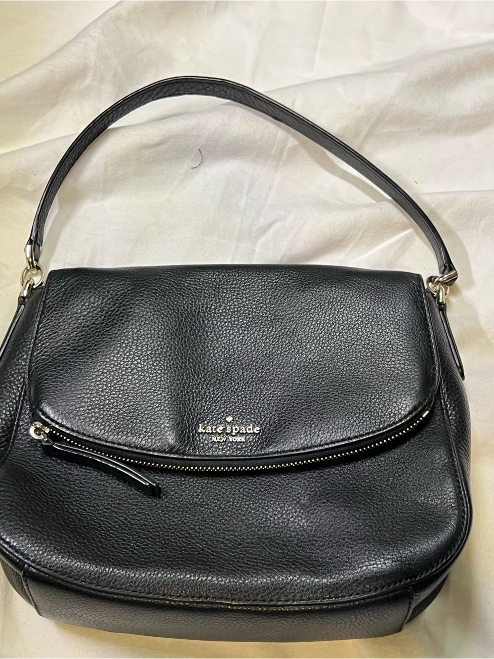 kate spade Black Pebbled Leather Shoulder Bag with Gold Hardware